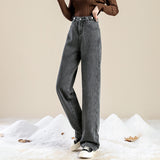 Fashion Simple Casual High Waist Plus Velvet Jeans