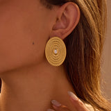 European And American Exaggerated French Oval Spiral Disc Stainless Steel Earrings 18K Gold Plating