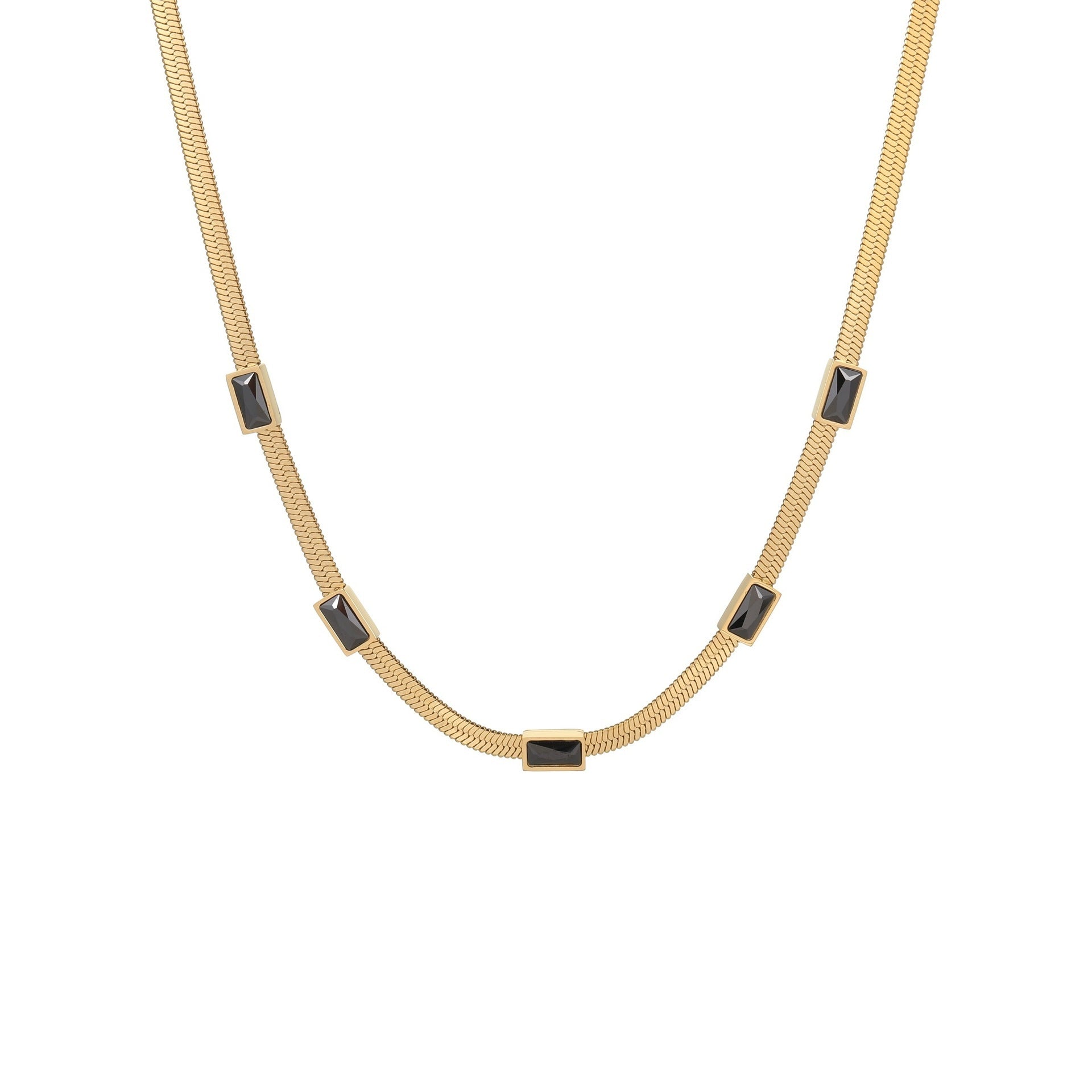 RETRO Geometric Square Zircon Necklace Stainless Steel Necklace Chain Like Flat Snake