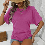 Women's Slim-Fit Ruched Short Sleeve T-Shirt Crewneck Casual Fitted Top