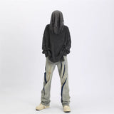 Contrast Color Spray Printing Ripped Jeans Men Loose Straight Trousers