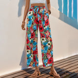 Personalized Floral Print High Waist Casual Wide Leg Pants