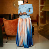 Fashionable Elegant Off-shoulder Top Long Dress African Suit