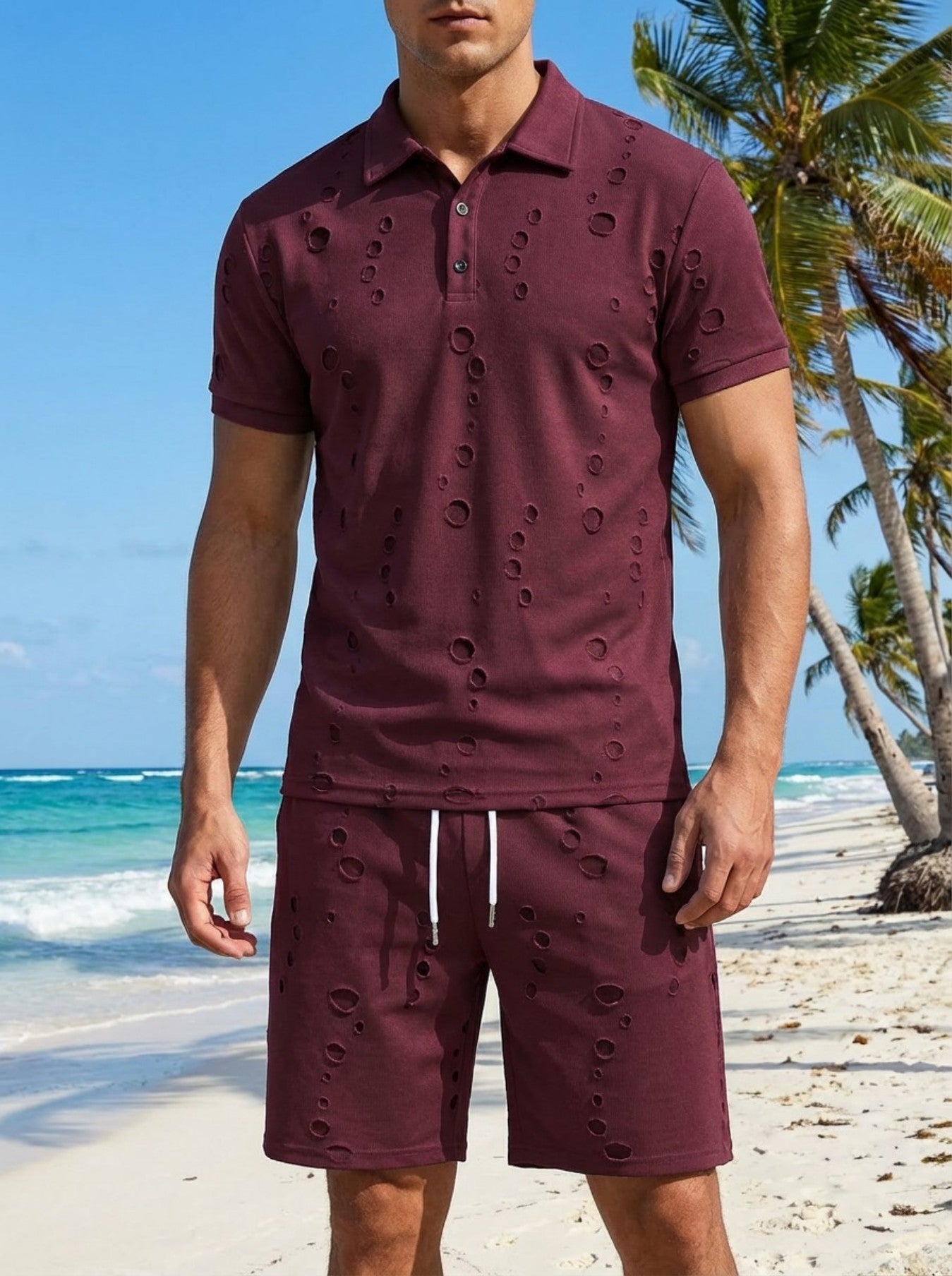 Summer Washed Distressed Polo Shirt With Buttons Mens Sports Polo Tee