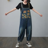 New Literary Style Jean Printed Nine - Minute Overalls Women
