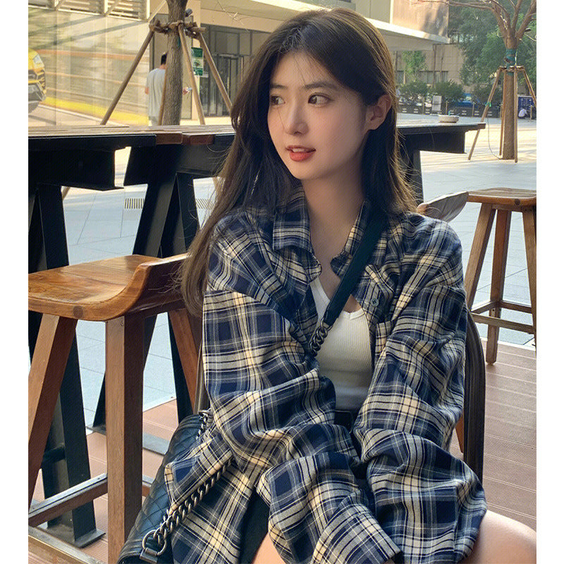 Women's Retro Plaid Sweet Thin Sun Protection Cardigan Coat Shirt