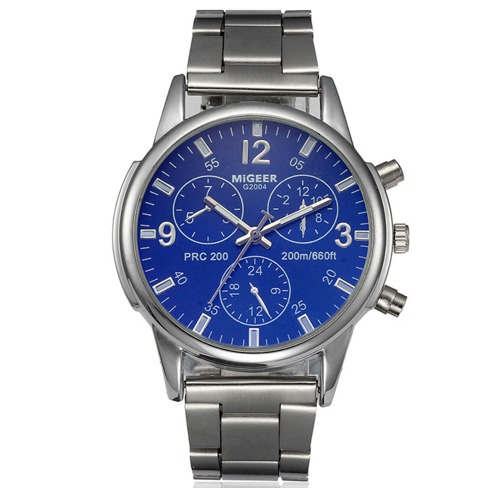 Fashion Simple Fake Three-eye Steel Belt Quartz Watch
