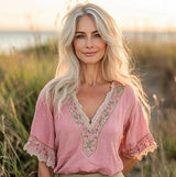 Women's Bohemian Retro Floral Linen-Blend T-Shirt