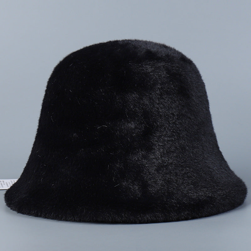 Imitation Mink Bucket Hat Women's Winter Warm And Small Face