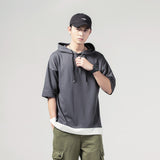Solid Color Loose Fit Summer Hooded Men's Short-sleeved T-shirt