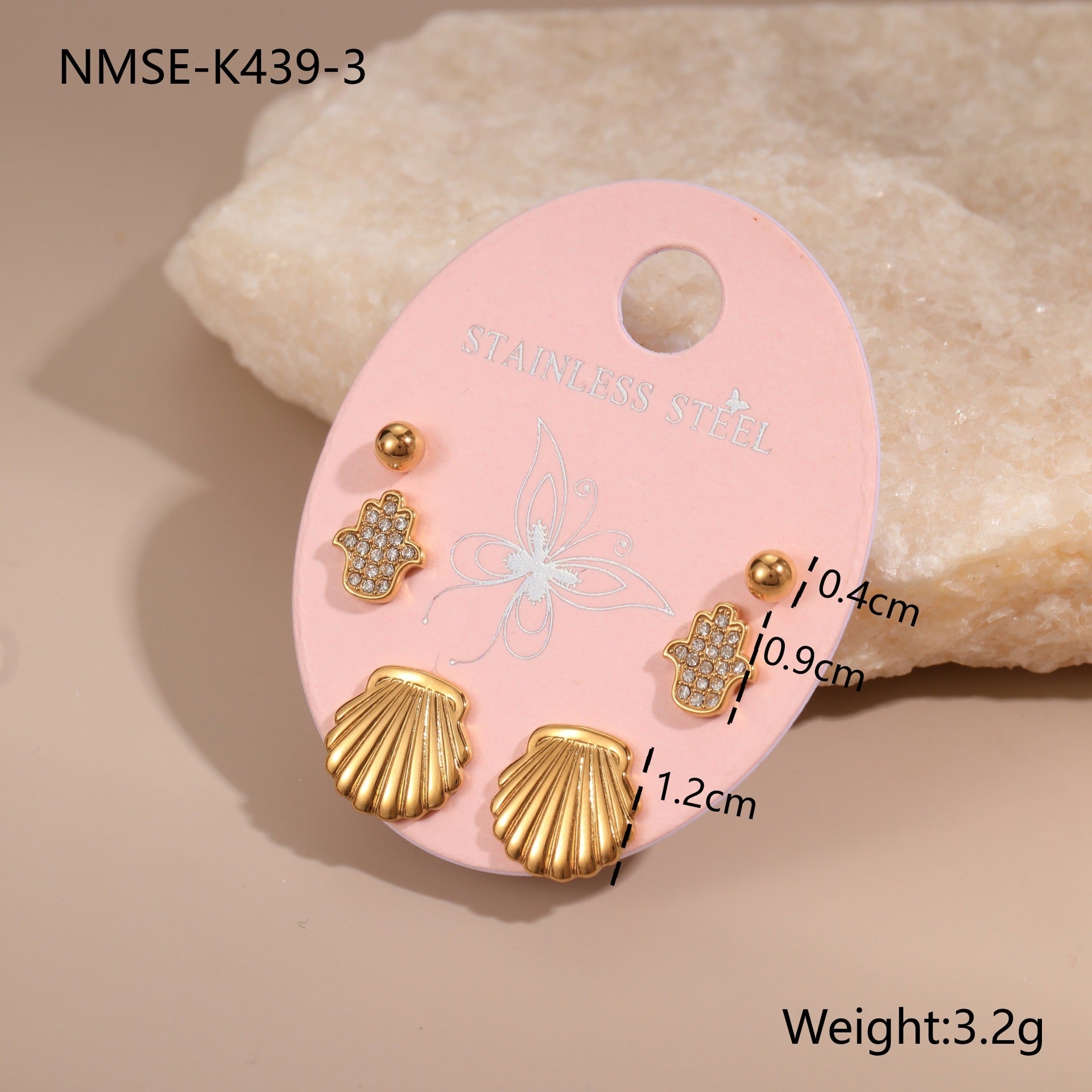 Three-to-one Card Titanium Steel Ear Studs