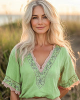 Women's Bohemian Retro Floral Linen-Blend T-Shirt