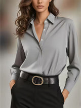 Women's Solid Color Loose Button Lapel Shirt