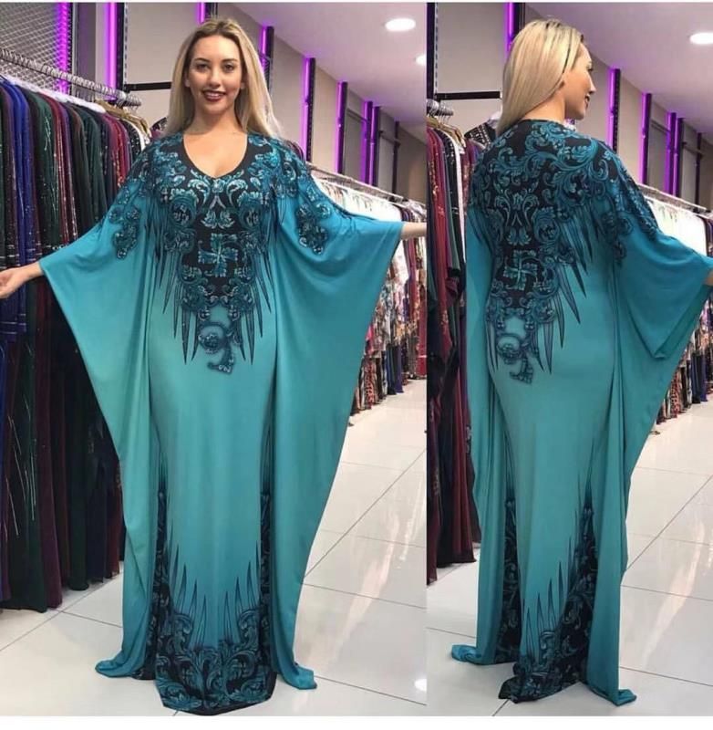 African Plus Size Women's Printed Pattern Bat Sleeve Dress