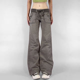 Pocket Contrast Color Thread Waist Head Made Old Low Waist Straight Jeans