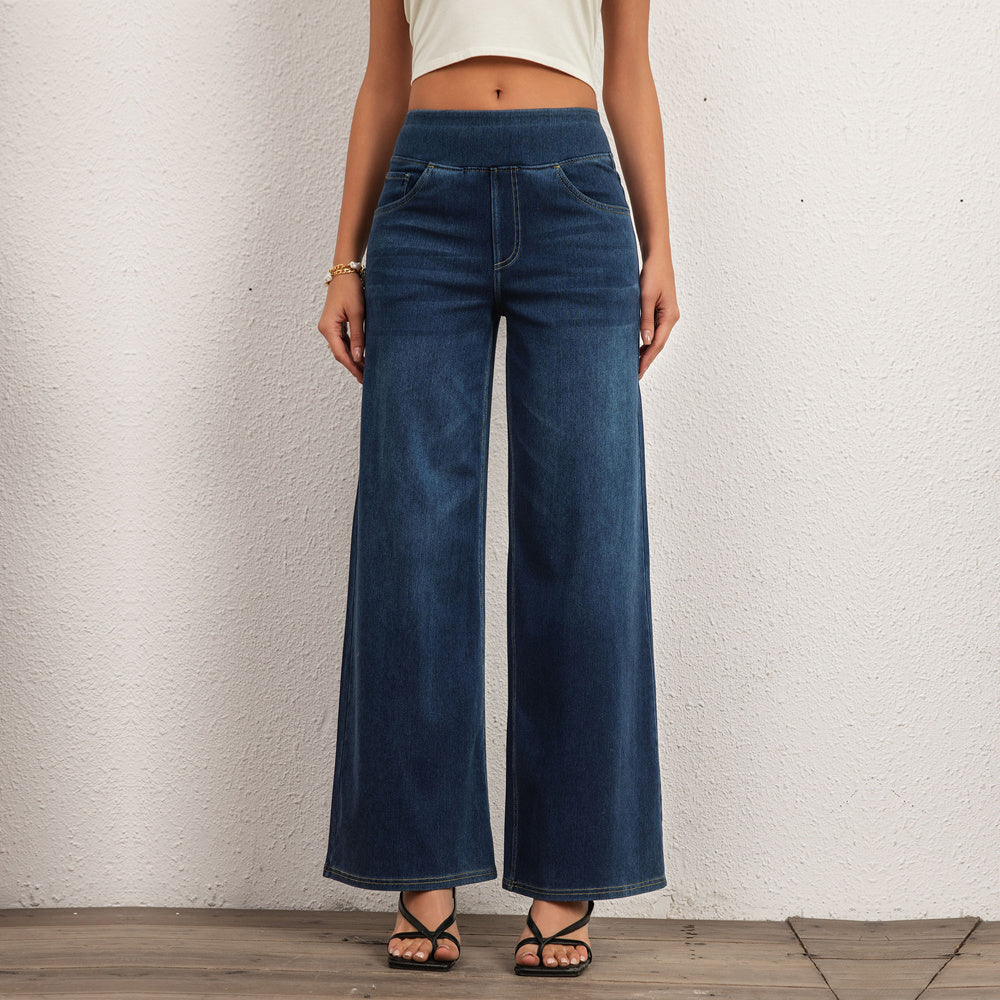 Shascullfites Women's Light Blue Wide Leg Stretch Jeans Flare Pants Denim Straight Trousers Sexy Fit Casual Jeans Women