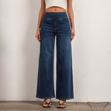 Shascullfites Women's Light Blue Wide Leg Stretch Jeans Flare Pants Denim Straight Trousers Sexy Fit Casual Jeans Women