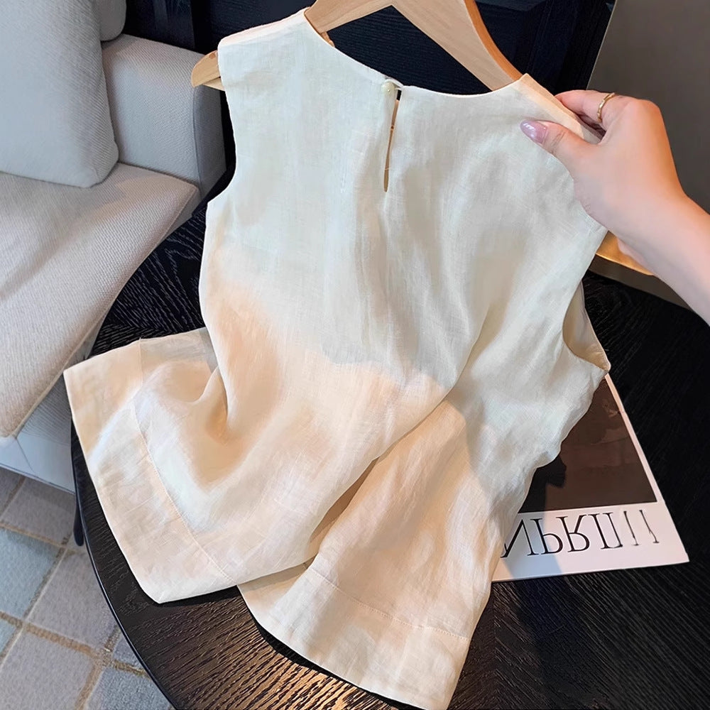 Women's Retro Embroidered Linen Sleeveless Round Neck Vest