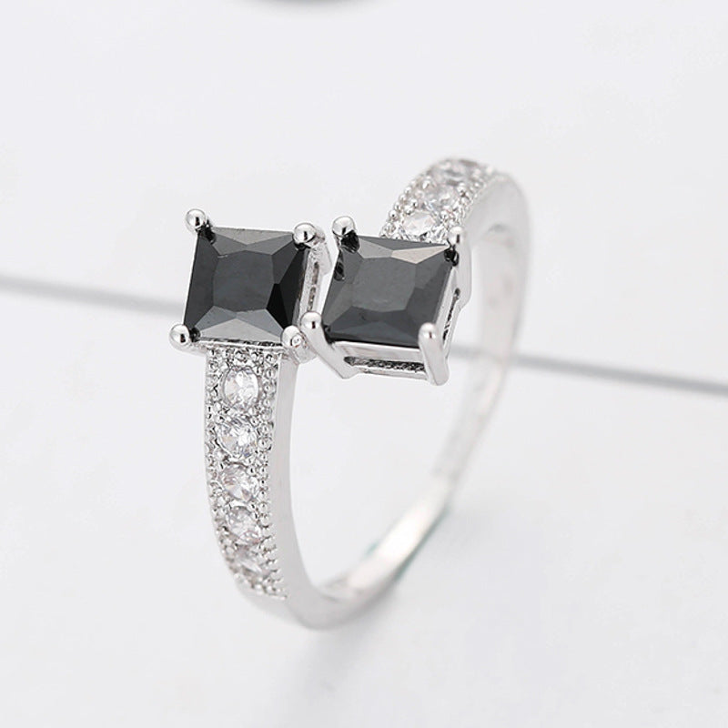 European And American Square Zircon With Diamond Cross Ring For Women