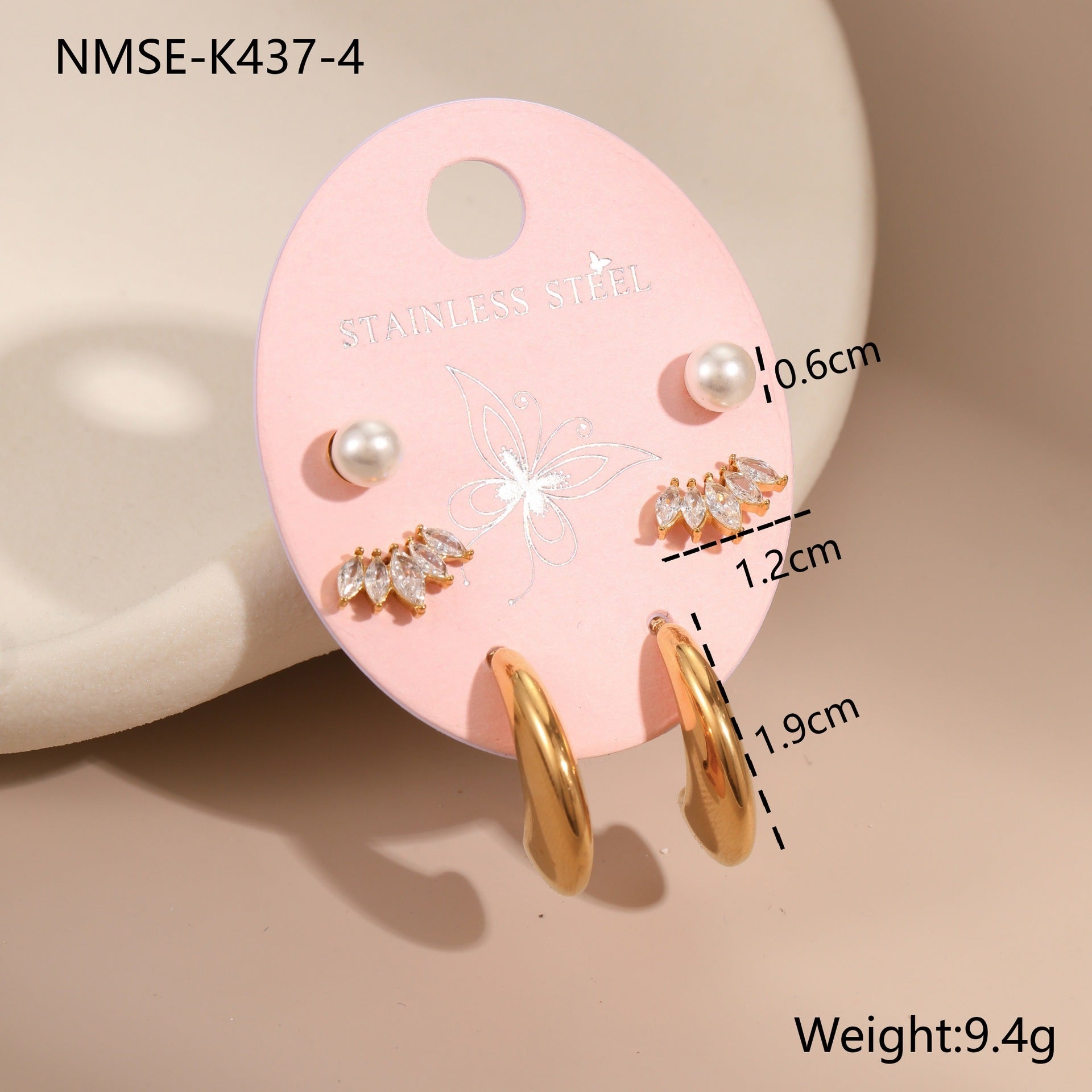 Three-to-one Card Titanium Steel Ear Studs
