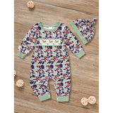 Newborn Baby Boy Outfits Long Sleeve Animal Print Romper & Hat 2Pcs Fall Winter Clothes Set