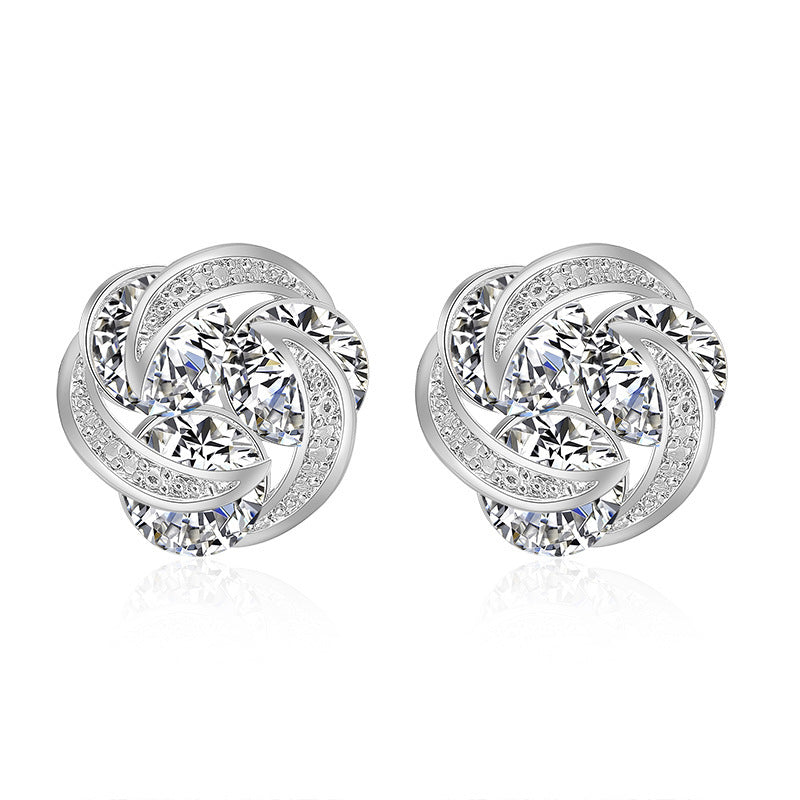 Rose Micro Zircon Inlaid Ear Studs