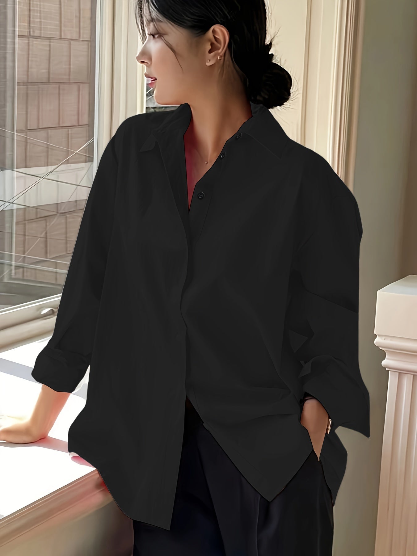 Simple Casual Long Sleeve Solid Color Shirt With Pocket