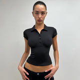 Solid Color Simple Single Row Button Slim Pullover Short Sleeve