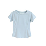 Nude Feel Mesh Stitching Yoga Short-sleeved Sports T-shirt