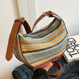 Fashion Rainbow Straw Tote Women's Casual Shoulder Messenger Bag