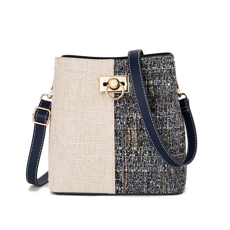 New Fashion Texture Bucket Bag - Foreign Gas Large Capacity Single Shoulder Diagonally Slant Color Bucket Bag