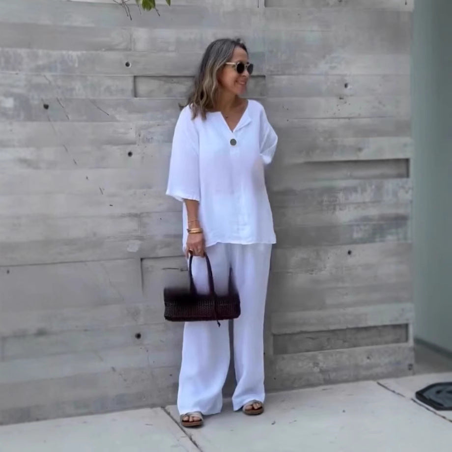 Solid Color Cotton And Linen Casual Suit Pants