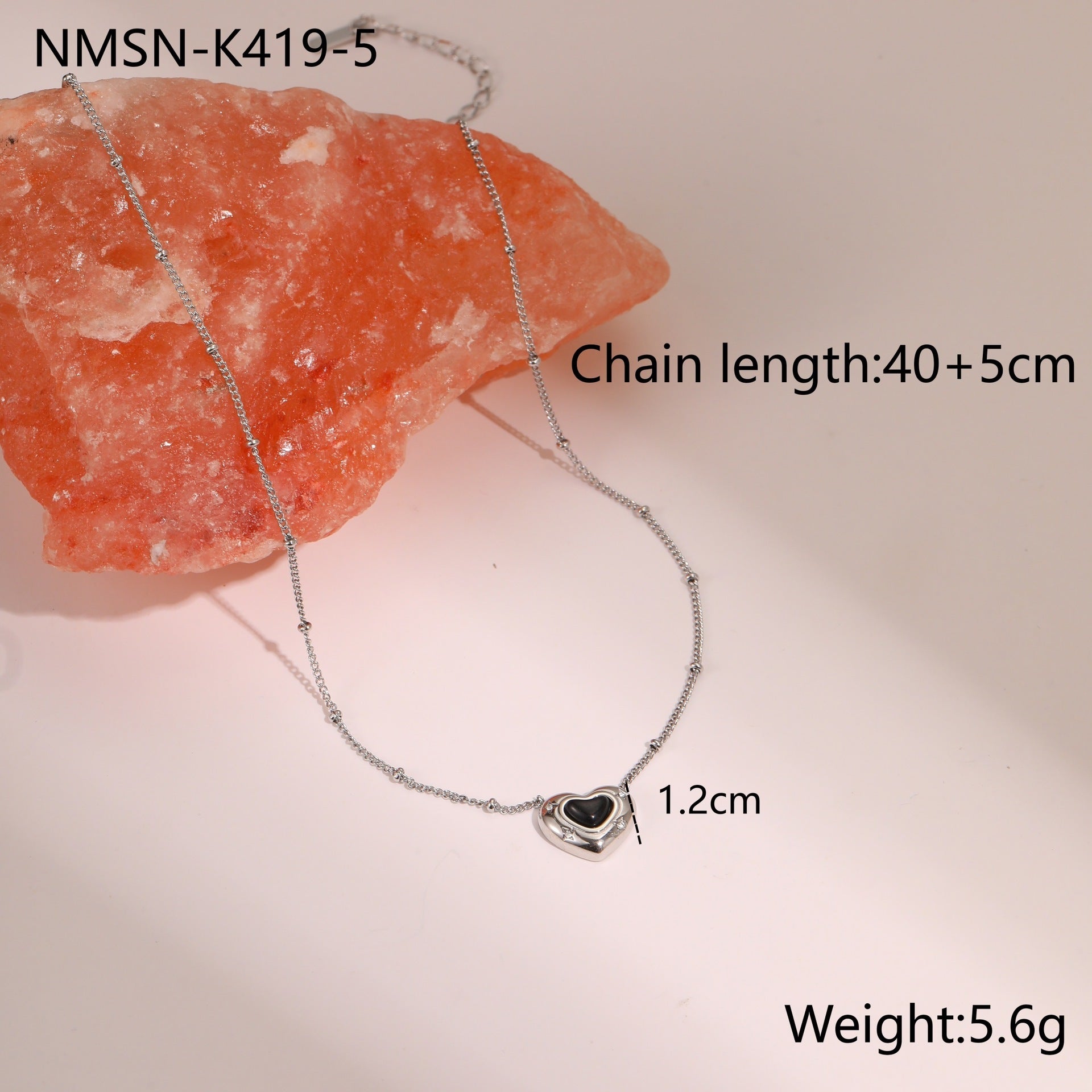 Fashion Design Love Heart-shaped Natural Stone Pendant Titanium Steel Necklace Ins