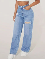 European And American Ladies Washed Hole Denim Trousers