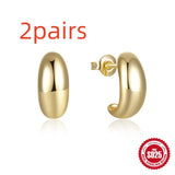 925 Sterling Silver C- Shaped Glossy Metal Earring Ringstud Earring