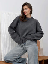 Round Neck Pullover Loose-fitting Solid Color Long Sleeves All-match Sweater
