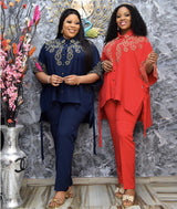 The New Suit African Plus Size Women's Hot Drilling Lapel Stitching Two-piece Suit
