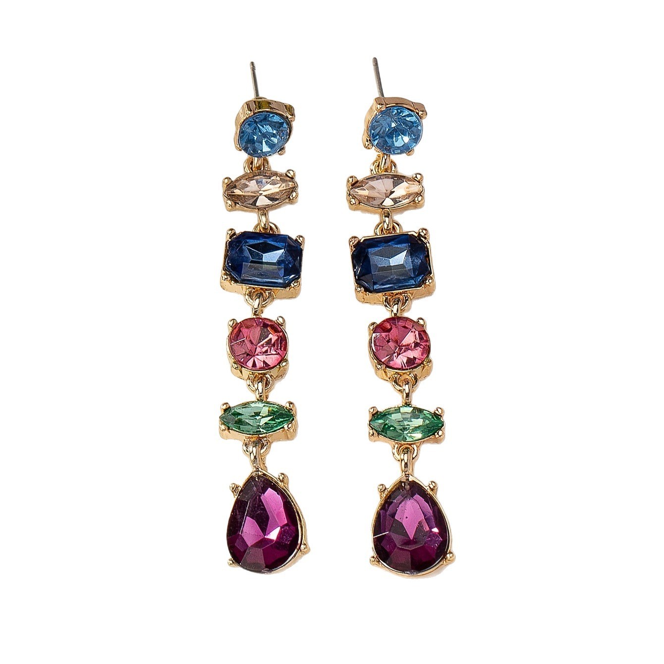 Colorful Drop-shaped Earrings Eardrops Three-section Evening Dress With Earrings