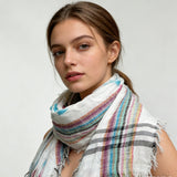 2pcs Colorful Striped Square Scarf With Fringes,Luxe Look For Evening Wear,Scarf,vacation,daily Life,evening Party,Office Appropriate Subtlety For Women Men