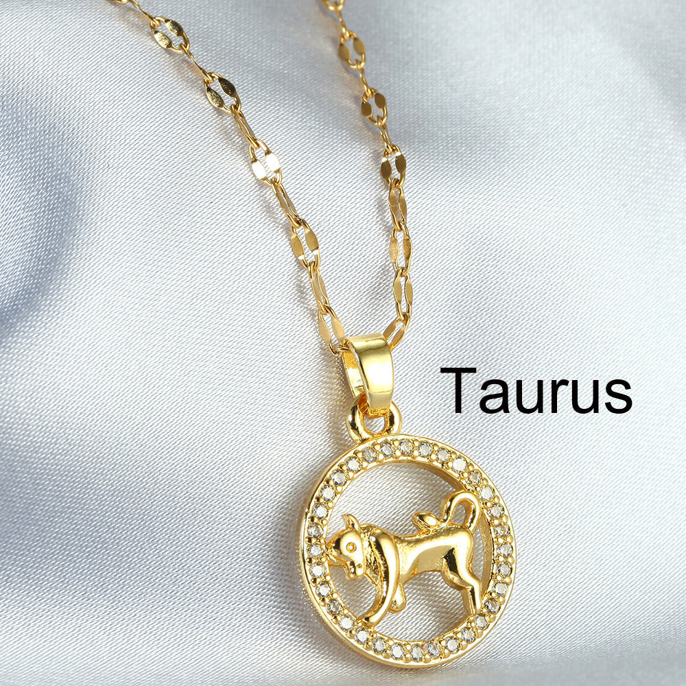 Golden Twelve Constellation Pendant Necklace INS Style