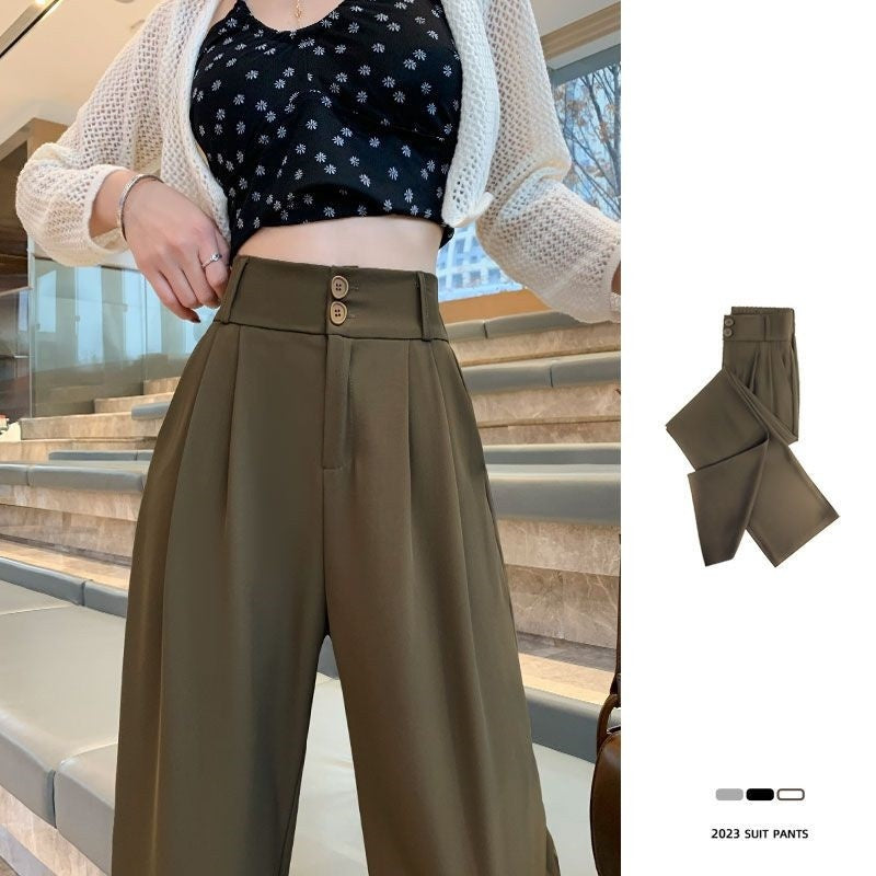 High Waist Slimming Draping Effect Straight Casual Loose Wide Leg Pants