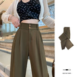 High Waist Slimming Draping Effect Straight Casual Loose Wide Leg Pants