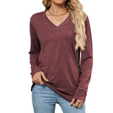 Leisure Pullover V-neck Solid Color Loose Long Sleeves
