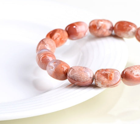 Natural Cherry Agate Barrel Shaped Bead Bracelet