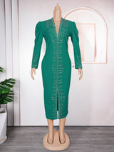 Women's Wear Rhinestone Beaded African Plus Size OL Commuter Dress