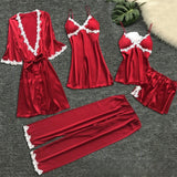 KF Wild Lady Sexy Lace Splicing Sling Pajamas Five-piece Set Multi-color Series Foreign Trade Sexy Sleepwear Suit
