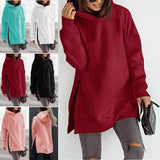 Women's Solid Round Neck Loose Pocket Plush Hoodie