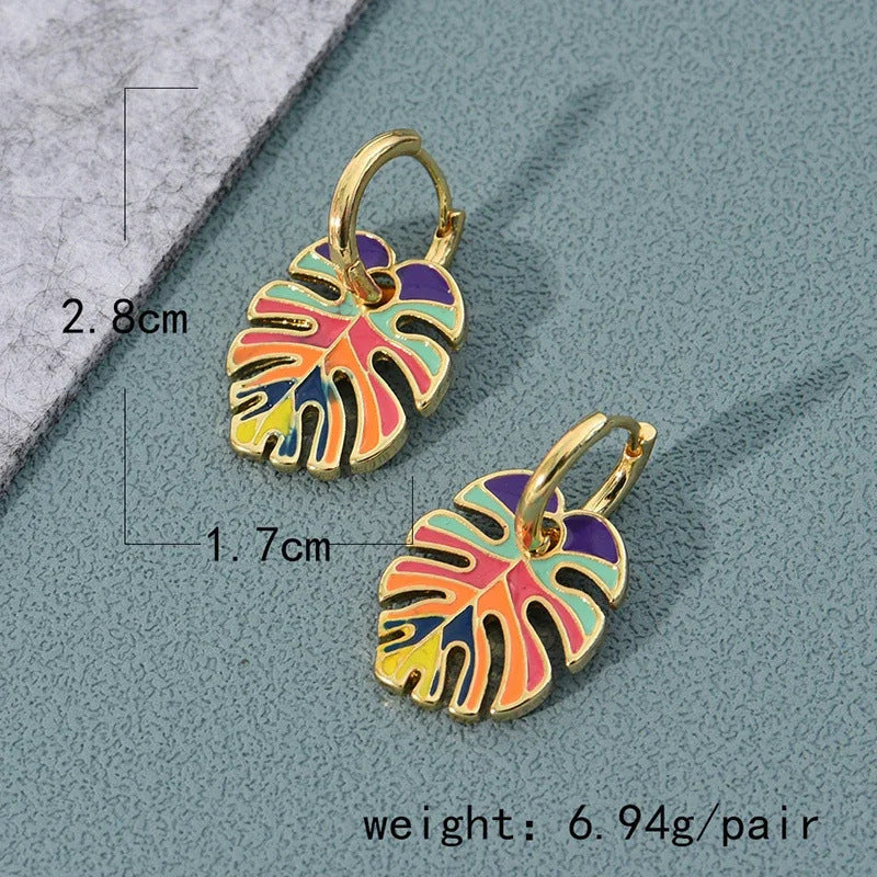 Summer Colorful Oil Necklace Leaves Cactus Earrings