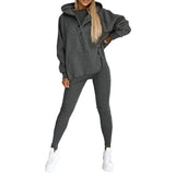 Casual Hooded Sweater Thickened Thread Fitted Vest Pants Three-piece Set