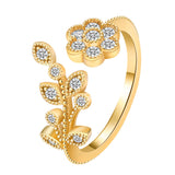 Full Diamond Flower Leaves Female Niche Open Ring